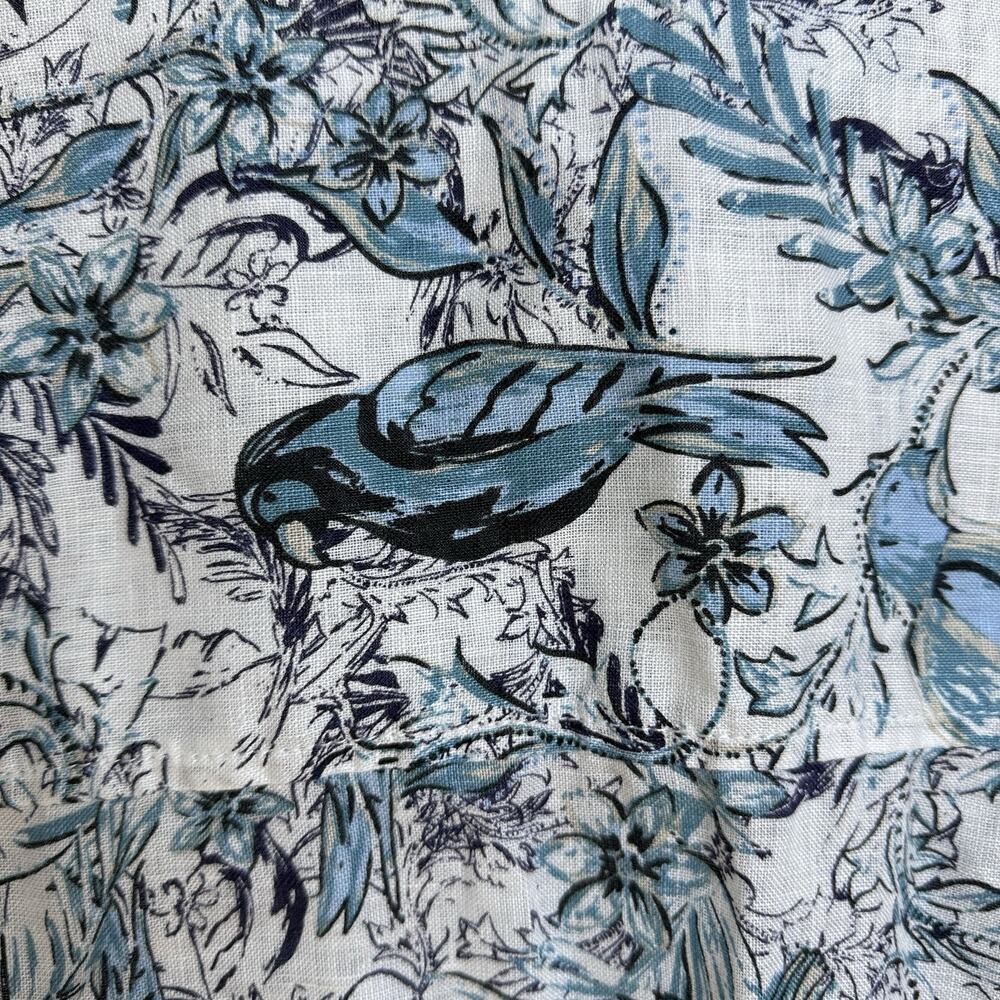 Tahari Linen Floral Blue Bird Tropical Print Button Front Tunic Cruise Vacation - Picture 4 of 7